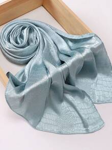 1pc Women Solid Crinkled Satin Hijab Scarf With Crocodile Texture, Non-Shedding Rectangle Women Scarves For Dress - Multicolor - View 8