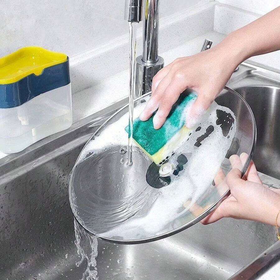 1PC Multifunctional Kitchen Soap Dispenser With Sponge Holder, Creative And Practical Style, Suitable For Kitchen Sink, Dishwashing Area And Small Kitchen Space, Automatically Dispenses Soap To Save Time And Keep Clean Kitchen Accessories, Kitchen Essentials, Kitchen Organization And Storage