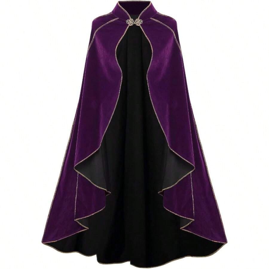 Women's Medieval Cloak Renaissance Velvet Cape With StandUp Collar Queen Princess Costume Halloween Christmasgift - 紫色 - 查看 1