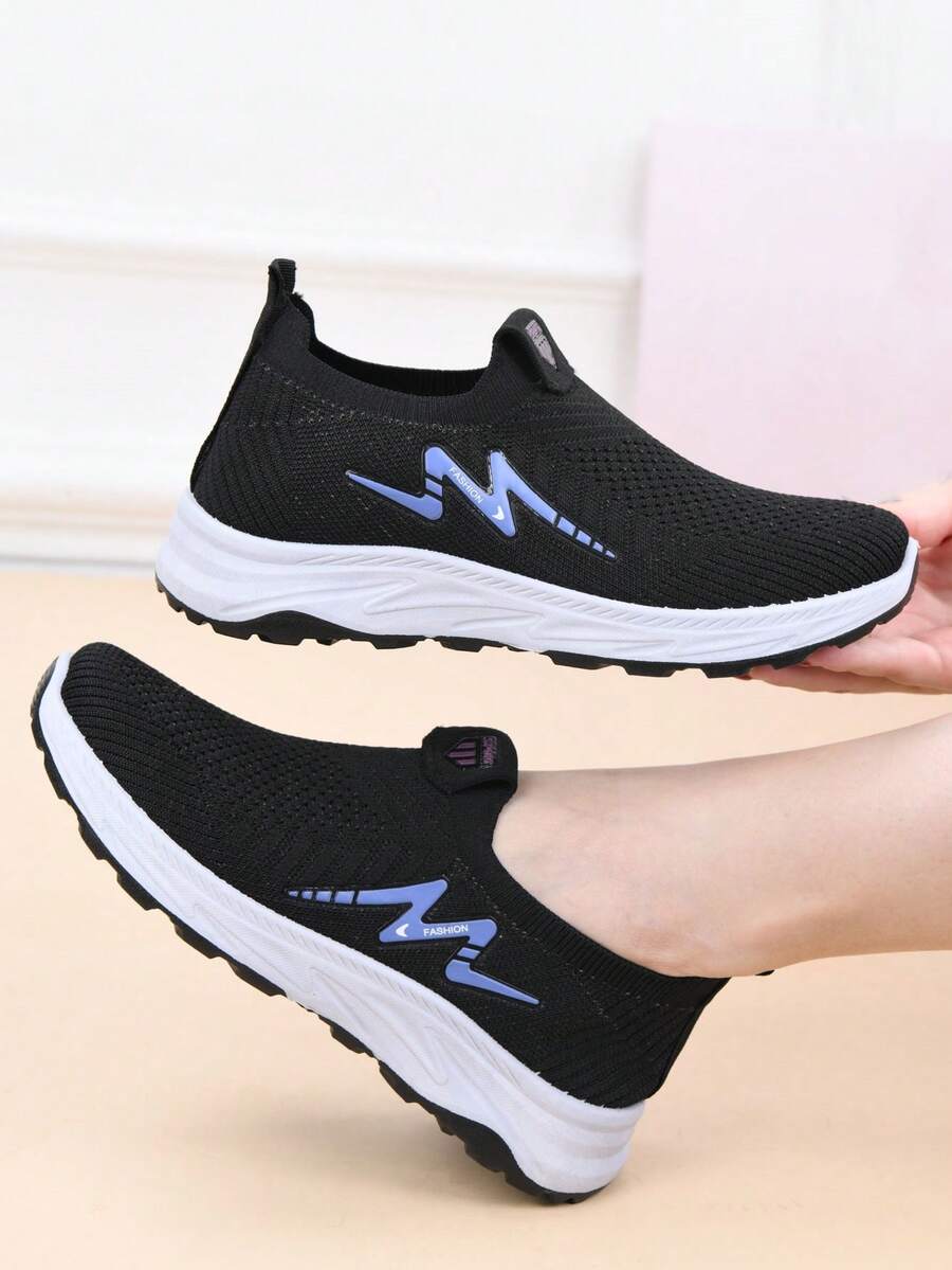 女士透气网眼休闲运动鞋，防滑软底一脚蹬舒适妈妈鞋，圆头宽松休闲鞋，适合日常散步，松紧鞋口，春夏