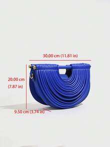 面条元素手提包，饺子形女士斜挎包，马鞍包 - 藍色 - 查看 12