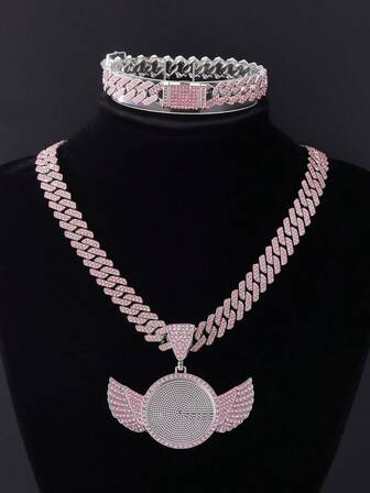 DIY个性化照片记忆吊坠，镶嵌锆石天使翅膀 - 锌合金项链，无电镀，时尚水钻镶嵌吊坠 - 男女皆宜的嘻哈饰品 - 生日、周年纪念日或毕业典礼的独特礼物