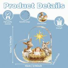 1 Stück, herzförmiges Acryl-Ornament mit Weihnachtskrippen-Motiv, perfekt für Heim- und Bürodekoration, ideales Feriengeschenk, moderner Stil, religiöses Thema, Weihnachtsdekoration
