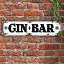 1 Piece Aluminum Wall Decor Sign - Vintage Style GIN BAR Metal Sign With Distressed Font And Leaf Pattern, Durable 2D Flat Print Home Decor Suitable Farmhouse, Cafe, Garage, Bedroom - Easy To Install On Door/Wall, No Wires Needed,, Metal Wall Decoration, Cafe Sign, Gorgeous Corner Decoration, Distressed Effect, 2D Flat