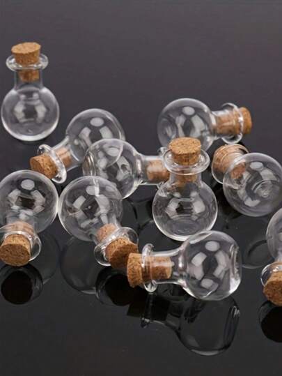 10pcs Mini Glass Bottles With Cork,Gift Star Wish Bottle, Unscented Small Perfume Vials, Decorative Miniature Drift Bottles For Stopper Glass Bottle For Drifting, Wishing, Candy Storage, Crystal & Gravel Decoration, Round Glass Vials, For Art Crafts, Wedding Party Favors, Home Decor
