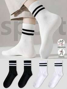 1/5/10 pares de calcetines a media pierna con rayas simples para mujer, calcetines a media pierna casuales y transpirables adecuados para deportes o uso casual diario, otoño/invierno