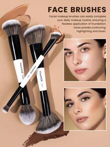 MAANGE 3/10Pcs Professional Facial Double-Ended Makeup Brush Set,With Makeup Bag,Bevel&Taper Foundation Brush Contour Brush Blush Brush Powder Brush Eyeshadow Brush Concealer Brush Highlight Brush Smudge Brush,Makeup Tools With Soft Fiber For Easy To Carrying,Set For Travel,Gift For Women&Girls