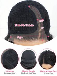 QVR QUEEN VIRGIN REMY QVR 无胶超大波浪鲍勃假发真人发预剪透明蕾丝前假发 14 英寸深波浪鲍勃蕾丝假发波西米亚风格 - 黑色 - 查看 6