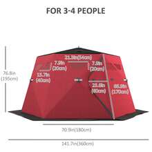 Outsunny 4 Person Insulated Ice Fishing Tent, Pop-Up Portable Ice Fishing Shelter With Carry Bag, Two Doors And Anchors For -22℉, Red - 紅色 - 查看 3