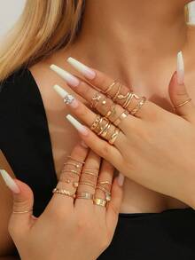 16pcs/Set Gold-Tone Vintage Style Assorted Rings Set For Women