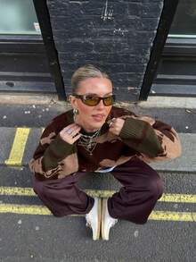 Áo len cardigan dệt kim cổ tròn phối màu phong cách châu Âu SOOKAUG dành cho nữ, áo dáng rộng thu đông mới - Nhiều màu - Xem 7