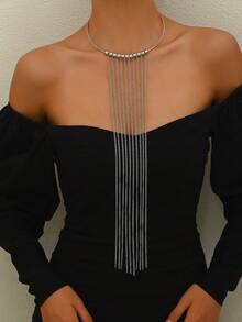 1 pezzo Elegante collana lunga da donna con catena, perline e nappine