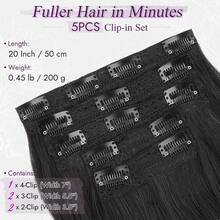 FESHFEN Clip-In Extensions, 50 Cm Wavy Clip-In Hair Extensions Blonde For Women, 5 Pieces, Natural Hair Extensions, Synthetic Hairpiece, Hair Extensions - 黑棕色 - 查看 3