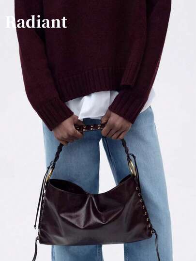 女包2025春季新品大容量金属扣托特包编织手提包女休闲单肩包度假旅行