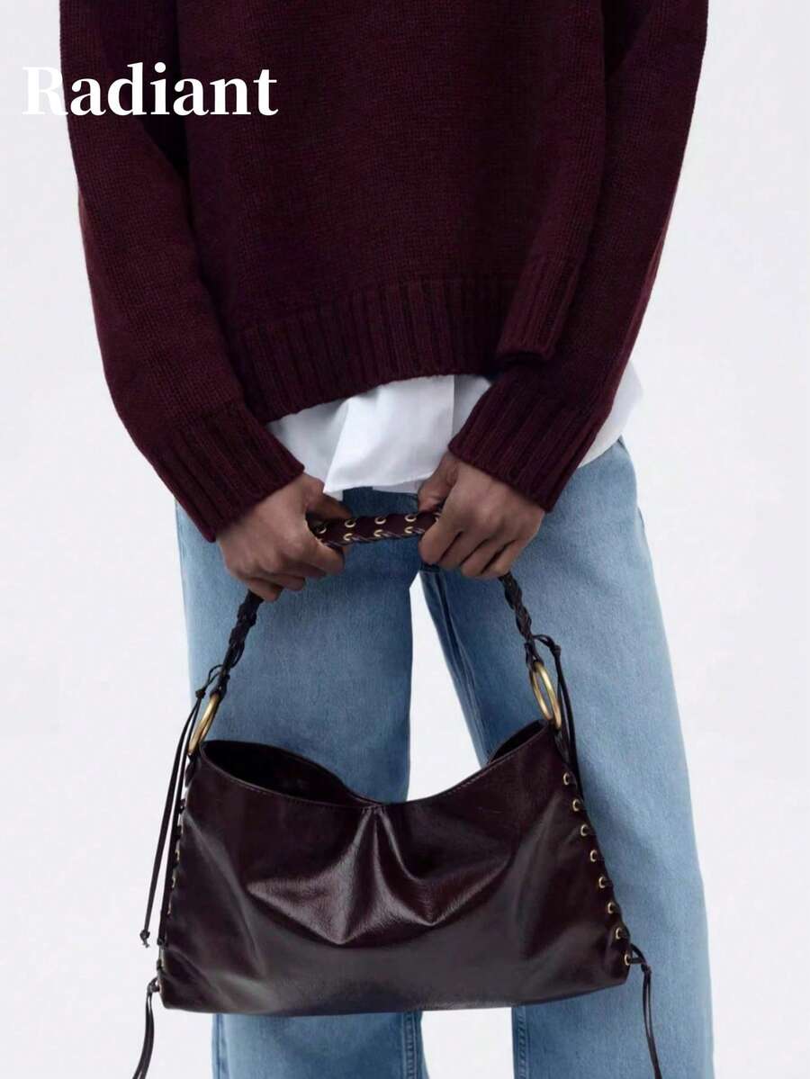 女包2025春季新品大容量金属扣托特包编织手提包女休闲单肩包度假旅行 - 彩色 - 查看 1