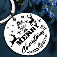 1PC Creative Stainless Steel Christmas Keychain With Carved Reindeer And Santa Claus Patterns, Keychain, Christmas Gift