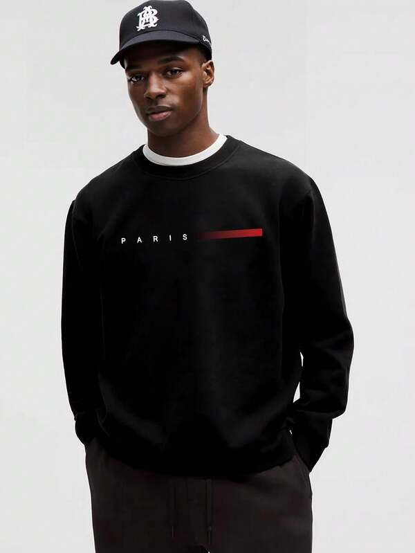 Men's Casual Letter Print Crew Neck Sweatshirt, Spring And Autumn