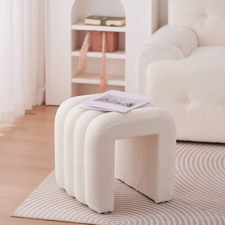 Zedelmaier Hocker mit Holzfüßen – Weißer Sitzhocker, Fußhocker, Sitzwürfel & Pouf für Wohnzimmer, Schlafzimmer, Eingangsbereich - Weiss - Übersicht 1