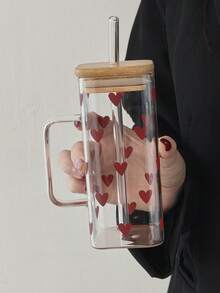 1 套极简主义 Ins 风格优质玻璃杯，耐热带手柄和吸管，适合家庭展示、户外携带、饮料容器、餐厅杯、生日礼物、节日礼物 - 彩色 - 查看 14