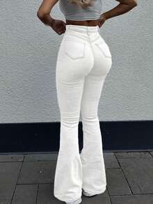 GILIPUR New Y2K Bootcut Women Jeans White High Slim Fit Waist Stretch Casual Elegant Vintage Simple Streetwear 2000s Style Fall And Winter Clothes Outfits Old Money Vintage Clothes Going Out,And Suitable For Halloween And Christmas Outfits Outfits - trắng - Xem 3