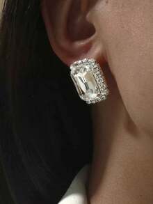 1 对女士合金水晶淡粉色几何夹式耳环 - 透明色 - 查看 4