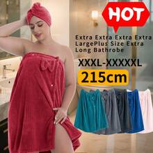 浴袍套装 XXL-XXXXXL - 2 件套超大浴裙和浴帽 + 82x215cm 珊瑚绒浴巾 | 超强吸水，可调节尺寸，适用于居家、旅行、桑拿、水疗淋浴，也适用于美容院、酒店、运动、家居用品、毛巾、护肤 - 彩色 - 查看 2