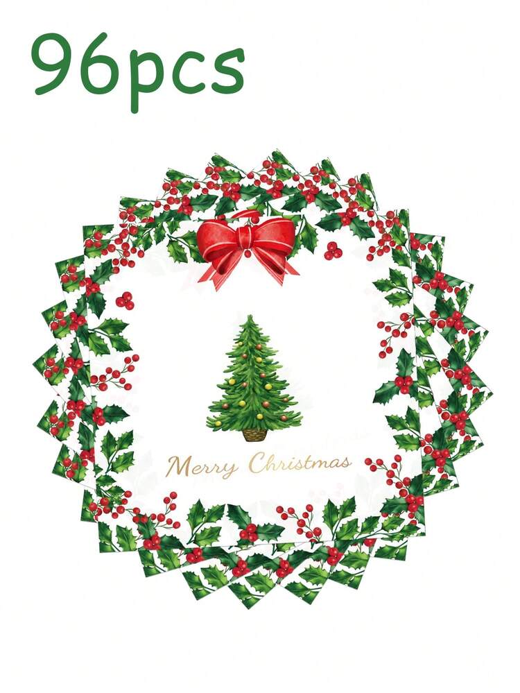 24pcs 13*13IN/33*33CM Christmas Tree & Berry Pattern Disposable Paper Napkins, Suitable For Christmas Party Celebrations, Merry Christmas - Multicolor - View 7