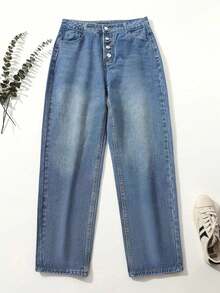 Dam Enkelknäppta Baggy Boyfriend Jeans Lösa Denim Harembyxor - Ljustvätt - Visa 3