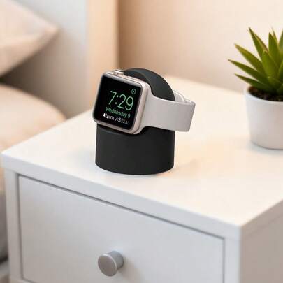 1 Đế sạc bằng silicon tương thích với Apple Watch Series 10/9/8/SE/7/6/SE/5/4/3/2/1/Ultra, mọi kích cỡ, Đế sạc tương thích với Apple Watch 46mm 49mm 45mm 44mm 42mm 41mm 40mm 38mm Phụ kiện giá đỡ đồng hồ thông minh, hỗ trợ chế độ đầu giường (Không bao gồm cáp sạc)