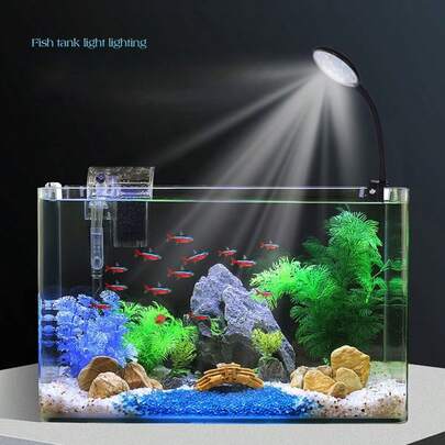 1 Aquarium LED Night Light, Micro Landscape Lighting Lamp With USB Port, High-Brightness Desktop Fish Tank Lamp And Plant Growth Supplemental Light. Clip-On Lamp, Ambient Light, Adjustable Lighting, Three-Color Tuning With White, Blue, And Other Tones.