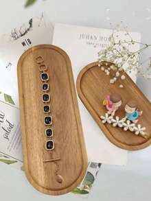 1pc Acorn Style Wooden Tray, Oval/Rectangular Wooden Platter For Beauty Display, Aromatherapy Candles, Perfumes, Jewelry, Skincare, Cosmetics, Multipurpose Tray, Desktop Organizer, Dining Table Decor For Valentine's Day & Christmas, Kitchen, Living Room, Bedroom, Bathroom Storage, Boho Travel Organizer, Dorm Room, Christmas Gift