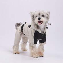 Combinaison d'hiver pour chien de compagnie - Manteau imperméable et coupe-vent à quatre pattes avec capuche, vêtement de mode pour animaux de compagnie. Veste d'hiver chaude pour chien avec design réfléchissant et sportif. Plusieurs couleurs (rose, beige, kaki, bleu, bordeaux) pour petits chiens. Idéal pour la promenade par temps froid et les activités extérieures - Rouge - Voir 2