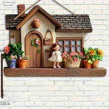 2D Flat, 1pc Cute Wooden Multifunctional House-Shaped Key Holder With 4 Metal Hooks, Suitable For Wall Decor, Porch Decor, Room Decor, Villa Decor, Home Decor All Seasons, 2D Flat - Multicolor - View 14