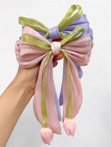 1个/2个装 女士优雅紫色粉色蝴蝶结郁金香花蕾春季发夹，适合马尾辫、连衣裙、日常穿搭、波西米亚风、优雅可爱发饰、蝴蝶结、情人节配饰、头饰、发夹 - 彩色 - 查看 8