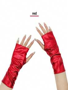 1 par de guantes negro brillante sin dedos cortos, adecuados para disfraz de Halloween, cosplay punk rock, clubes nocturnos, baile de hip hop