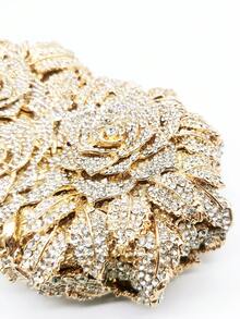 Luxury Floral Design Golden Crystal Evening Clutch, Floral Crystal Handbag, Handmade Metal Rhinestone Rose Evening Clutch, Retro Sequin Clutch, Suitable For Weddings, Parties, Galas, Chain Shoulder Evening Clutch, Bridal Bag, Suitable For Weddings, Galas And Parties, Best Gift For Ladies - Hoa hồng vàng - Xem 10
