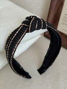 1pc Vintage Minimalist Knotted Wide Headband, Shiny Casual Woven Fabric Headwrap Hair Accessory, Hair Band Hair Hoop ,Hairband For Women