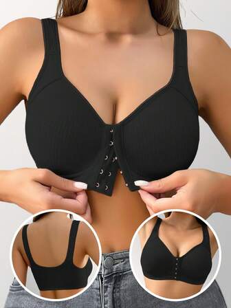 全新前开扣可调节聚拢文胸 无钢圈