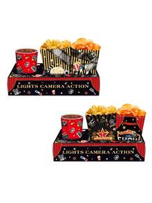 1/6/12件一次性电影之夜主题小吃托盘、爆米花食品饮料架、电影之夜小吃托盘盒（带纸质食品托盘）适用于电影院电影生日派对、电影之夜派对用品、家庭食品托盘厨房装饰 - 電影之夜主題 - 查看 5