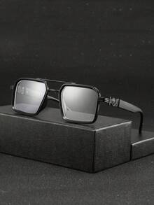 1 Pair Men's Metal Frame Rectangular Glasses, Elegant & Versatile Academic Style, Suitable For Graduation, Workplace, Training, Bookstore - Multicolor - View 1