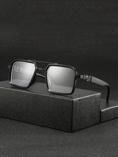 1 Pair Men's Metal Frame Rectangular Glasses, Elegant & Versatile Academic Style, Suitable For Graduation, Workplace, Training, Bookstore