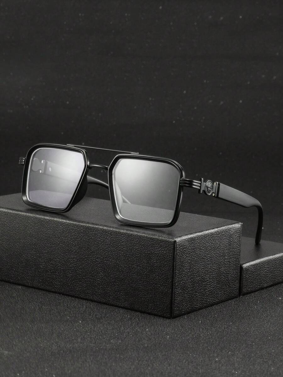 1 Pair Men's Metal Frame Rectangular Glasses, Elegant & Versatile Academic Style, Suitable For Graduation, Workplace, Training, Bookstore - Multicolor - View 1