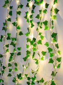 1 szt. zielonych lampek LED z motywem liści, sztuczne lampki choinkowe z wiecznie zielonego bluszczu, zielony wzór liści, zasilane bateriami, do dekoracji ściennych wewnątrz i na zewnątrz, imprezy, tworzenie świątecznej atmosfery, Boże Narodzenie, oświetlenie imprezowe, dekoracje świąteczne, oświetlenie nastrojowe, trwałe, odporne na warunki atmosferyczne lampy wiszące, wystrój domu, dekoracja imprezy, ciepły akcent