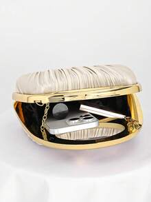 1 件香槟色闪亮褶皱优雅小手拿包，女士时尚链条单肩包，适合派对、婚礼、舞会、晚宴/宴会，与婚纱、晚礼服、生日礼服完美搭配 - 杏色 - 查看 7