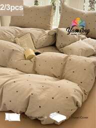 2/3-teiliges Bettwäsche-Set in Khaki mit Streifenmuster und Herzdesign (1 Bettbezug + 1/2 Kissenbezüge, ohne Bettdecke), moderner romantischer eleganter klassischer Stil, Polyester bequem und atmungsaktiv, geeignet für alle Jahreszeiten, ideal für Schlafzimmerdekoration, luxuriöses Hotelflair, mädchenhafter Stil, Geschenk für Eltern & Freunde. Bettbezug*1, Kissenbezug*1/2, Größen: Super King, Kingsize, Doppelbett, Einzelbett, Studentenzimmer, Schulanfang