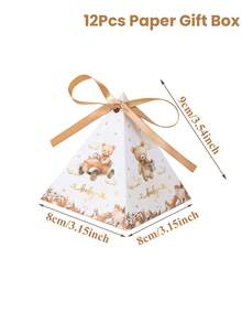 12个装棕熊三角糖果盒，带丝带，可爱棕熊飞机造型糖果盒，适合性别揭晓派对、生日派对餐桌装饰、迎婴派对糖果盒、派对回礼、生日派对、迎婴派对装饰糖果盒、婚礼派对餐桌装饰、礼品包装糖果盒、迎婴派对礼物、性别揭晓派对装饰、迎婴派对装饰 - 棕色小熊baby - 查看 4