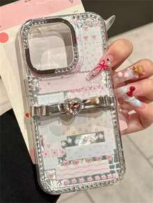 奢华趣味卡通全屏激光猫咪水钻手机壳，适用于 17 Pro Max、16 Pro Max、15 Pro Max、14 Pro Max、13 Pro Max、12 Pro Max、17 Pro、16 Pro、15 Pro、14 Pro、13 Pro、12 Pro、16、15、14、12、13、11，柔软防震后盖 - 拼接蝴蝶結小碎花 - 查看 6