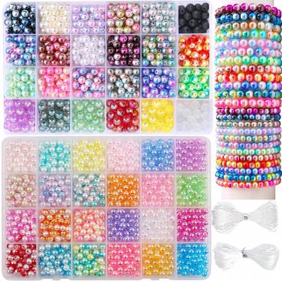 1 طقم خرز اللؤلؤ الاصطناعي من البلاستيك ABS ذو لمعان ناعم، خرز فاصل أبيض بتدرج لوني كالذيل الأخضر، خرز دائري فضفاض لصناعة المجوهرات والحفلات والزفاف، مناسب لصنع الأقراط والعقود والأساور DIY