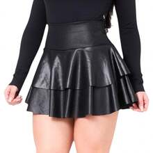 Short Skirt In Double Layer Cirre Ruffle Party/Club High Waist - 黑色 - 查看 5