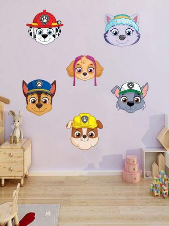  1 件 Paw Patrol 主题卡通墙贴，带有卡通汽车、小狗、小狗冲浪、PVC 防水贴纸、自粘玻璃门卧室墙贴、超厚卡通贴纸、创意装饰墙贴适用于卧室、客厅、书房、婚礼、餐厅、书房、毕业季、生日派对、母亲节和复活节派对墙壁装饰房间装饰墙贴贴纸家居装饰